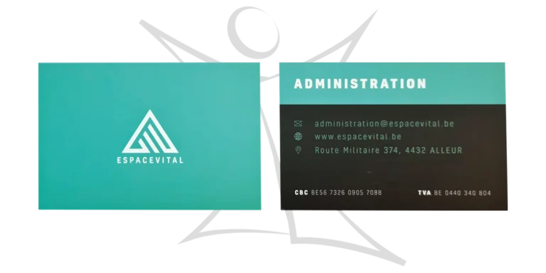 Carte de visite recto-verso imprimée par Kimva, finition mate, pour Espace Vital